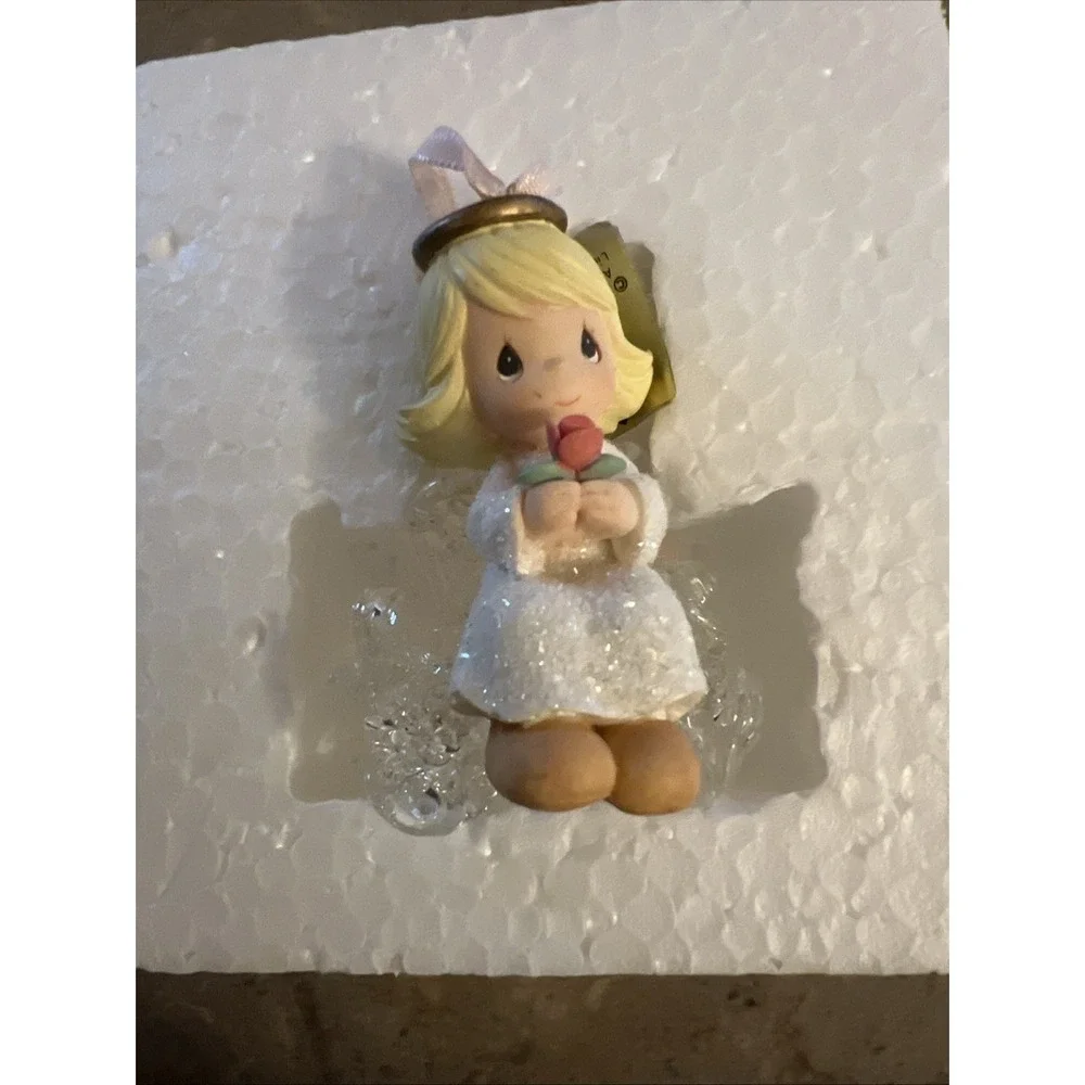 Enesco Precious Moments Angel Holding flower on Crystal chair Ornament